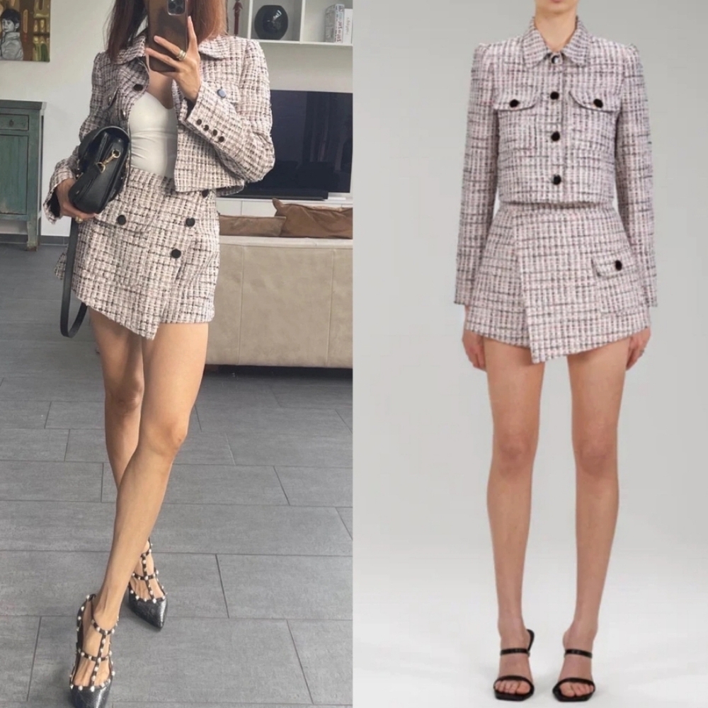 Self Portrait Tweed Knit Blazer Jacket And Skort Set Size Women's US 8